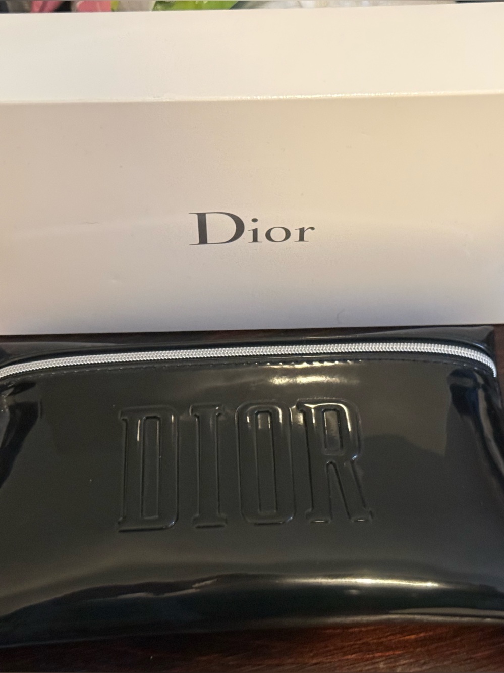 Dior Black Patent Makeup Pouch with Star Zip Charm